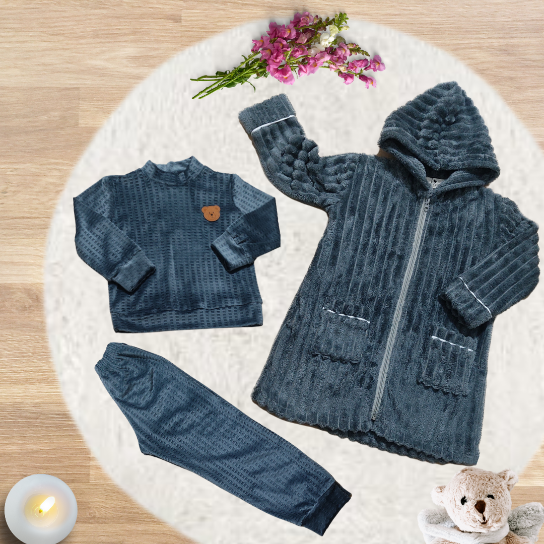 Pack 3 pièces: Ombre - Pyjama en velours avec peignoir polaire