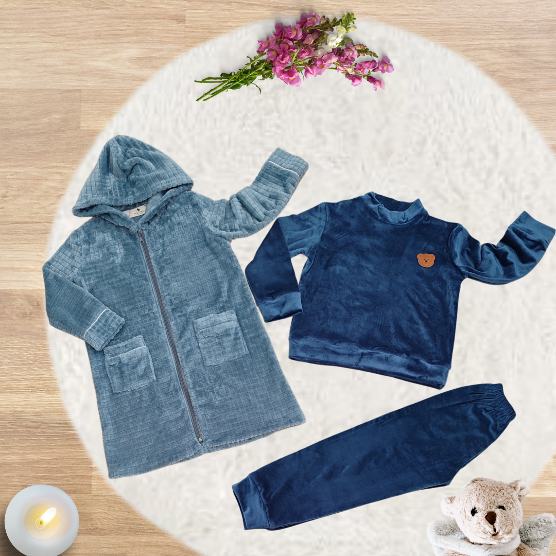 Pack 3 pièces: Océan - Pyjama en velours avec peignoir polaire