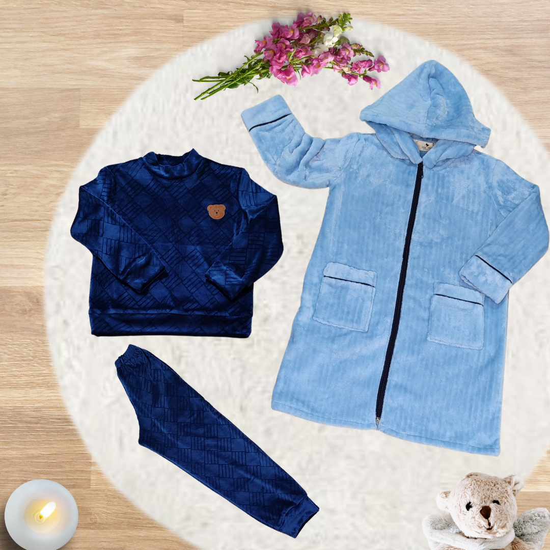 Pack 3 pièces: Azur - Pyjama en velours avec peignoir polaire