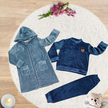 Pack 3 pièces: Océan - Pyjama en velours avec peignoir polaire